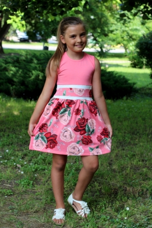 Лятна детска рокля без ръкав в розово с розички