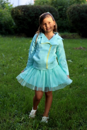  Children's set in turquoise  of a skirt and a jacket