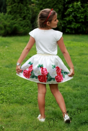 Детска блуза с къс ръкав с пола на цветя