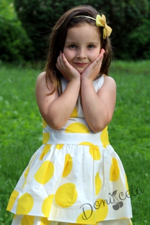 Официална детска рокля в жълто на точки
