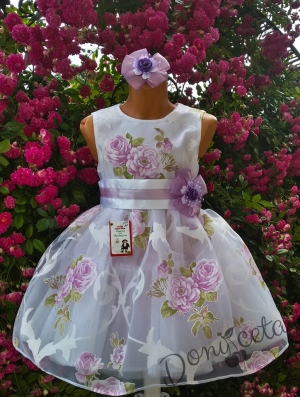 Официална бебешка/детска рокля на цветя в лилаво от органза Лилилута