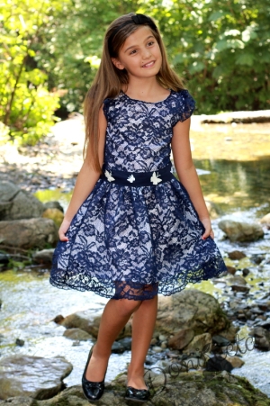 Official girl's lace dress in dark blue