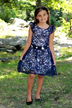 Official girl's lace dress in dark blue