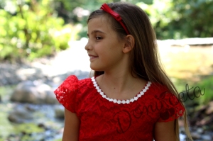 Официална детска рокля Адреана от дантела в червено 