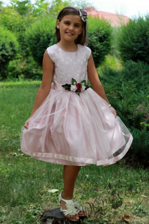 Официална детска рокля в пепел от рози с дантела