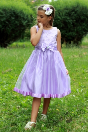Официална детска рокля в лилаво с дантела и тюл Маринела-212Л