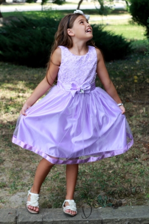Официална детска рокля в лилаво с дантела и тюл Маринела-212Л