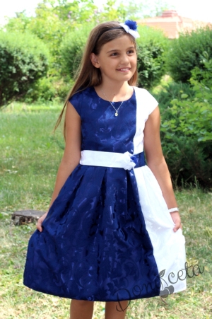 Официална детска рокля в тъмносиньо и бяло Клара