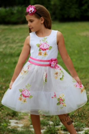Официална детска рокля на цветя в розово от органза Розмаринда