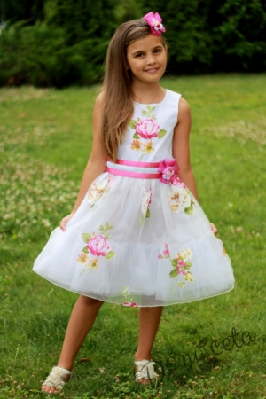 Официална детска рокля на цветя в розово от органза Розмаринда