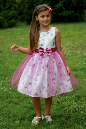 Официална детска рокля на цветя в лилаво с тюл Лилка