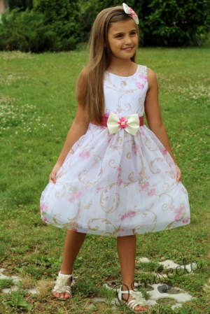 Официална детска рокля на цветя в розово от органза Валинда