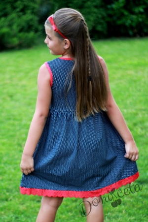 Детска рокля в тъмносиньо  с болеро в червено 
