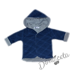 Children's jacket with a hood for a boy in dark blue 