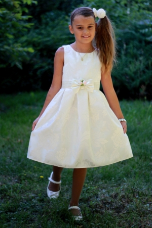 Официална детска рокля за шаферка или кръщене в екрю