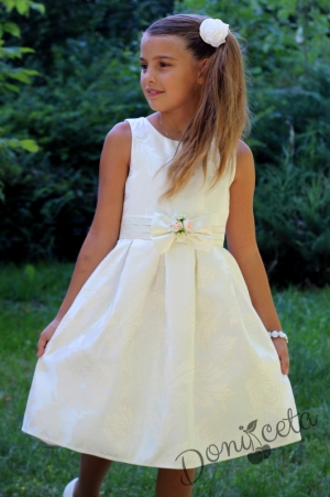 Официална детска рокля за шаферка или кръщене в екрю