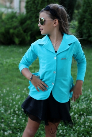 Children's turquoise jacket with curls in the back