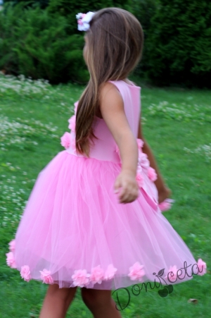 Официална детска рокля в розово с 3D рози и с болеро