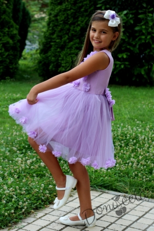 Официална детска рокля Лилия в лилаво с 3D рози с болеро 