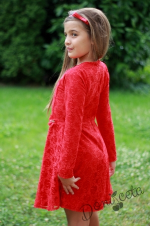 Официална детска рокля в червено от дантела