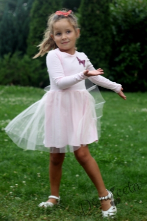 Детска рокля с дълъг ръкав в розово