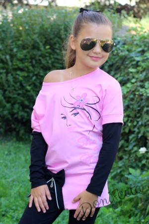 Set of a long sleeve t-shirt and a legging in black