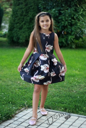 Set of an official children's dress in black with swans with a synthetic leather jacket