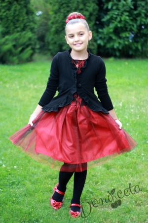 Official children's dress with lace in black and tulle in red