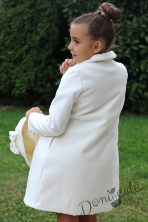 Детско палто в екрю за момиче  с шапка