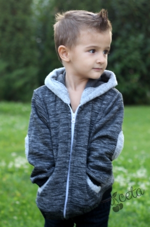  Quilted Sweater for a boy with a hood in gray