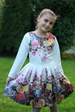 Официална детска рокля с дълъг ръкав с цветни рози Вики