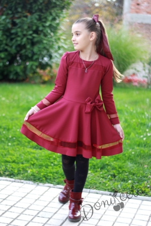 Детска рокля с дълъг ръкав  в цвят бордо