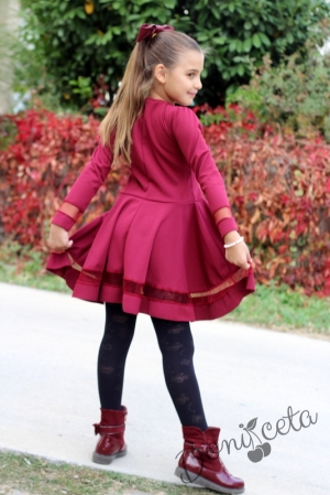 Детска рокля с дълъг ръкав  в цвят бордо