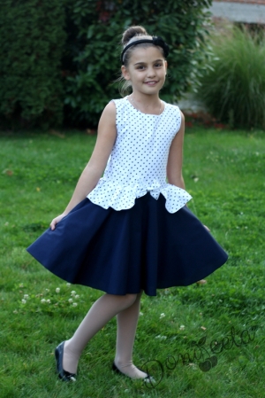Официална детска рокля в тъмносиньо и бяло