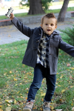 Детско палто за момче в сиво с качулка