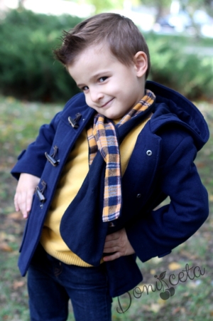 Детско палто за момче в тъмносиньо с качулка