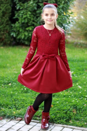 Комплект от палто  и рокля в бордо с дантела Бара