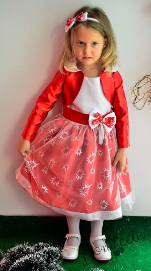 Официална детска рокля в червено с болеро