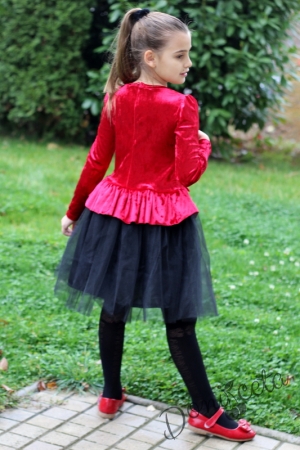Официална детска рокля с дълъг ръкав от плюш с тюл