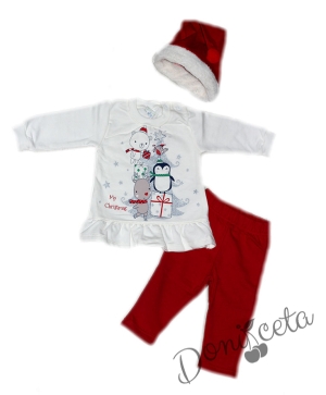 Коледен комплект за бебе от три части-блузка, клин и шапка