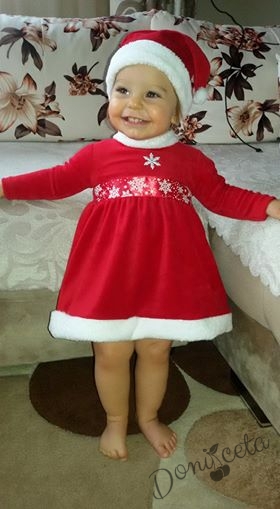 Коледна детска плюшена рокля  с  шапка