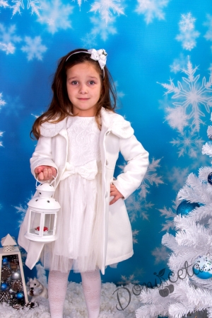 Официална детска рокля с дантела в цвят шампанско и тюл 