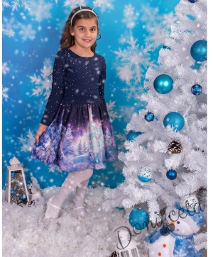 Коледна детска рокля с дълъг ръкав