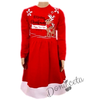 Коледна ватирана детска рокля в червено 