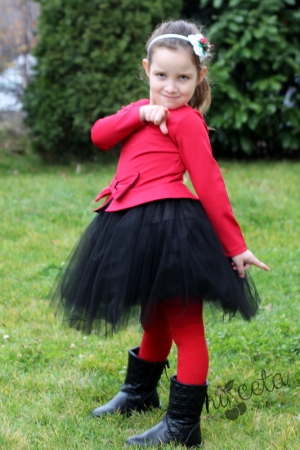 Официална детска рокля с дълъг ръкав в червено