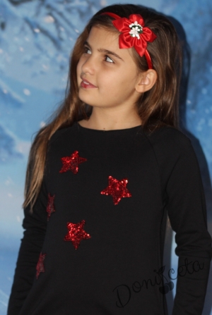 Детска туника в черно с червени звезди