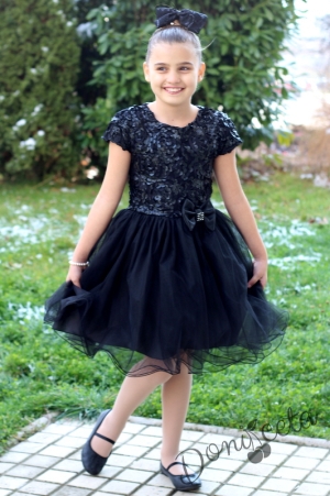 Официална детска рокля в черно с тюл Лина
