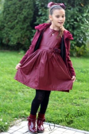 Детска кожена рокля в бордо