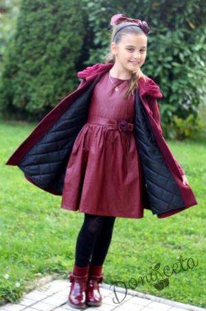 Детска кожена рокля в бордо