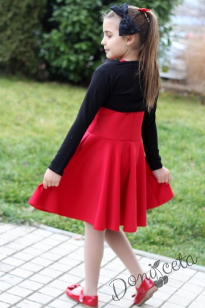 Детска рокля в червено от неопрен с болеро в черно